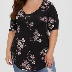 Torrid super soft black floral tunic tee.